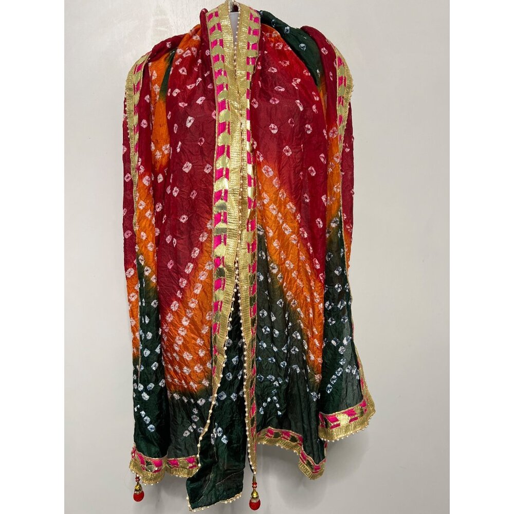 Multicolor Bandhani Dupatta With Gold & Pink Border